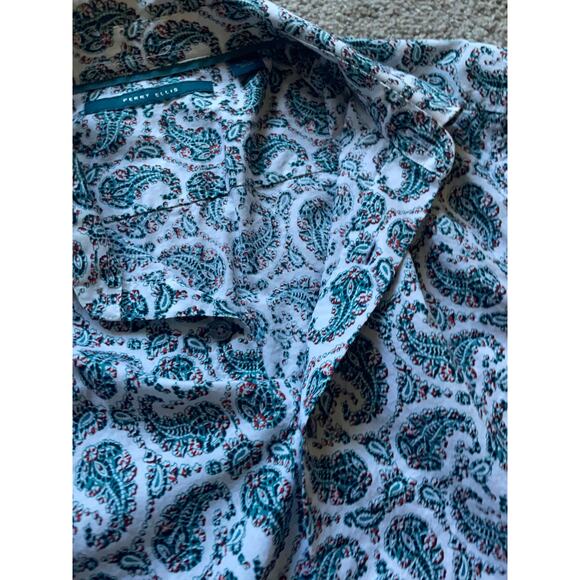 Perry Ellis Mens/Teen White Button-Down Shirt Sz Medium Green and Red Paisley - Picture 5 of 10